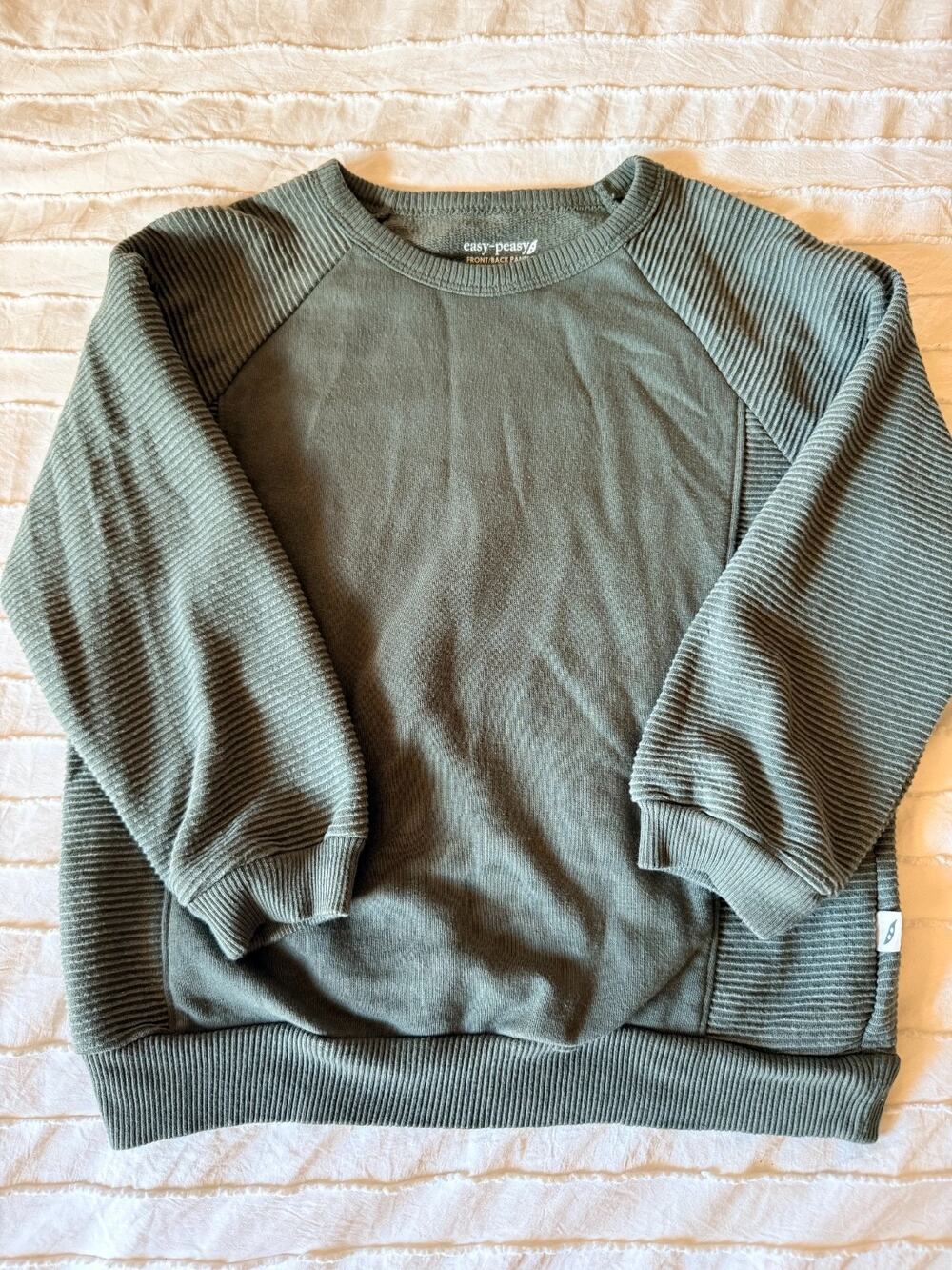 Easy Peasy Kids 5T Olive Green Ribbed Panel Crewneck Sweatshirt Organic Cotton
